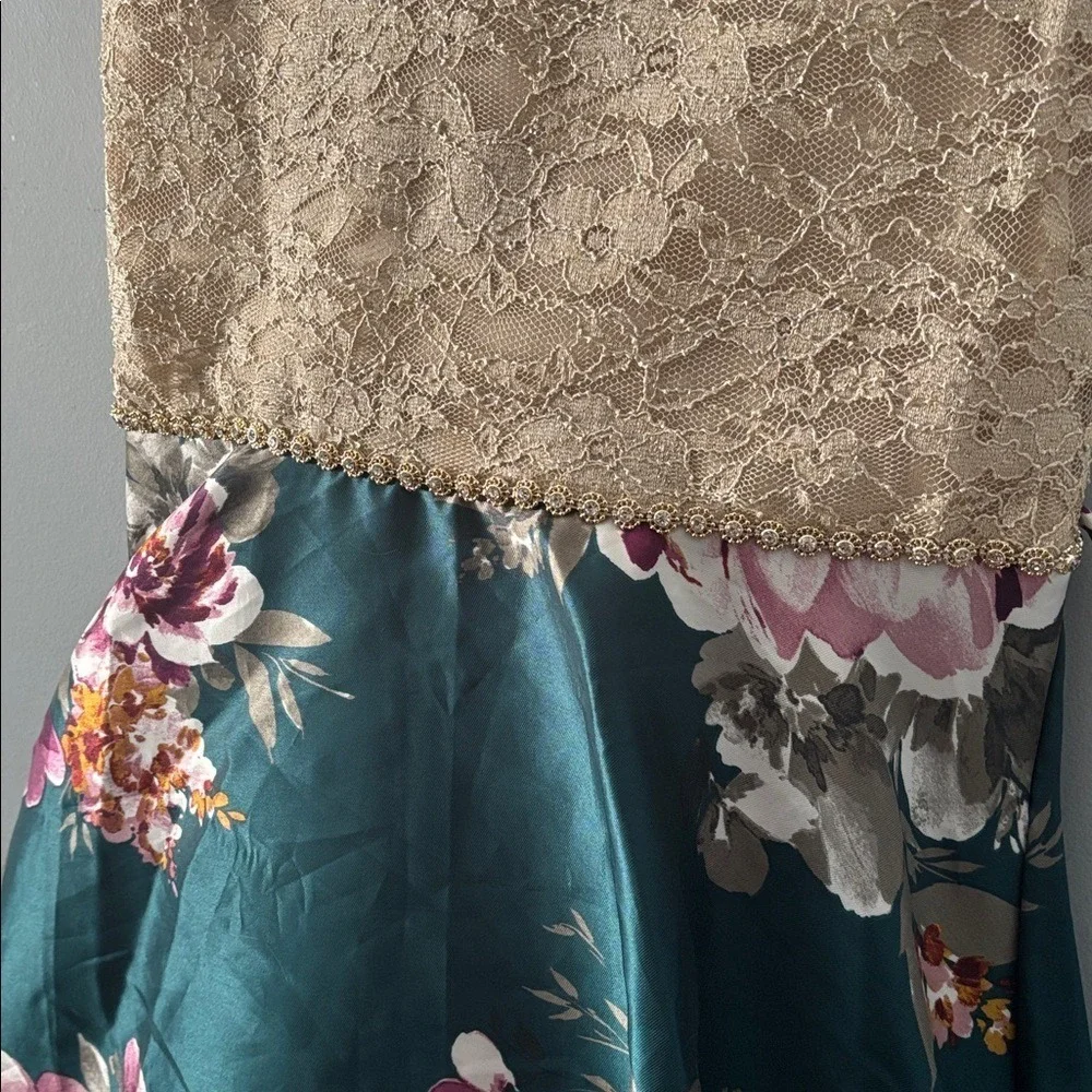 Speechless Kids‎ Gold Lace Teal Floral High-Low Formal Party Dress Size 16